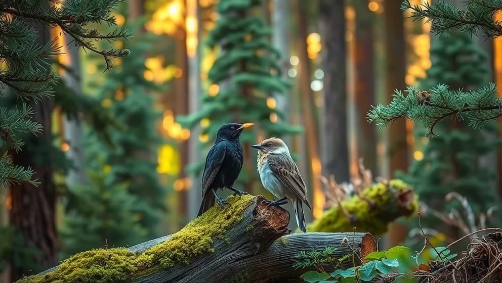 Krook och tjäder två fåglar från skogen